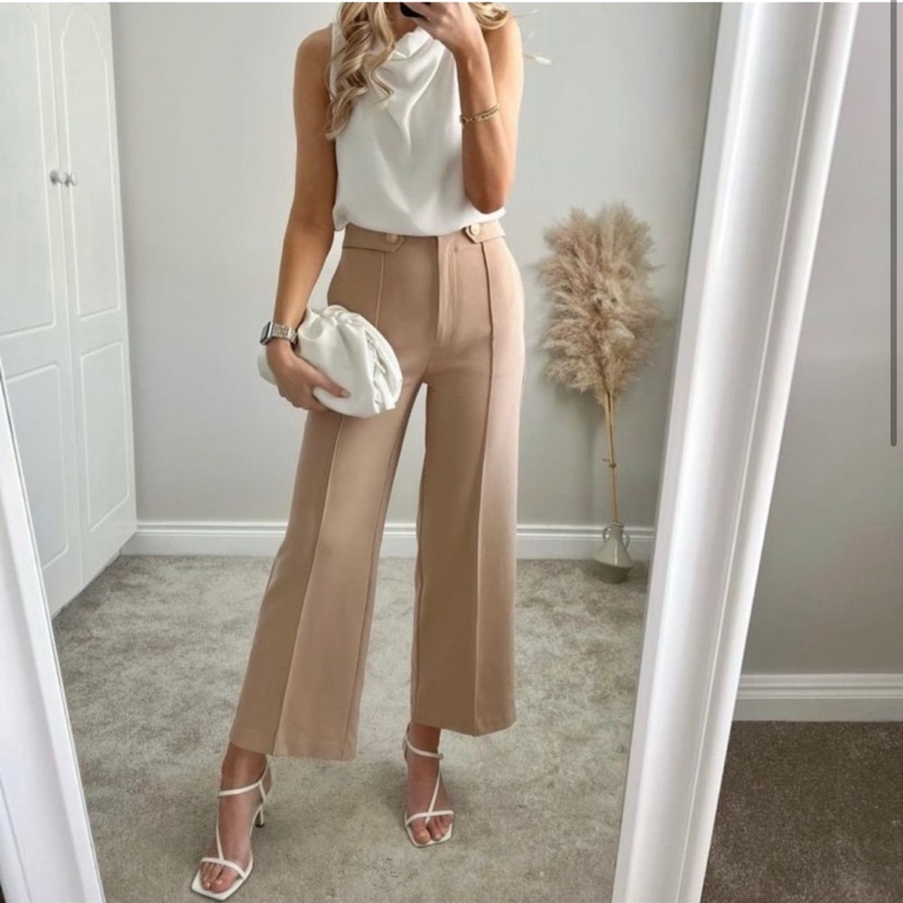 NWT ZARA GOLD BUTTON STRAP PANTS  Camel Size XS